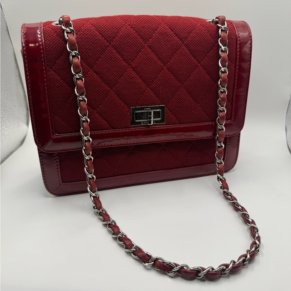 Chanel Quilted Jersey and Patent Leather Medium Boy Flap Vintage Handbag